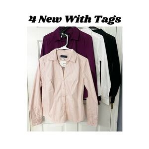 4 NEW Women's SIMPLY STYLED Botton-Down Cinched Waist Shirts, Size Medium